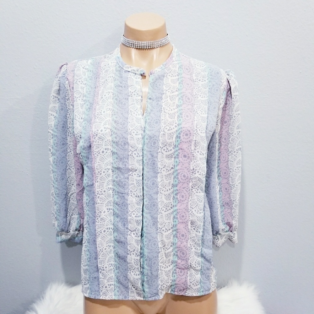 Vintage 80's retro print COTTAGECORE shirt top blouse Medium
